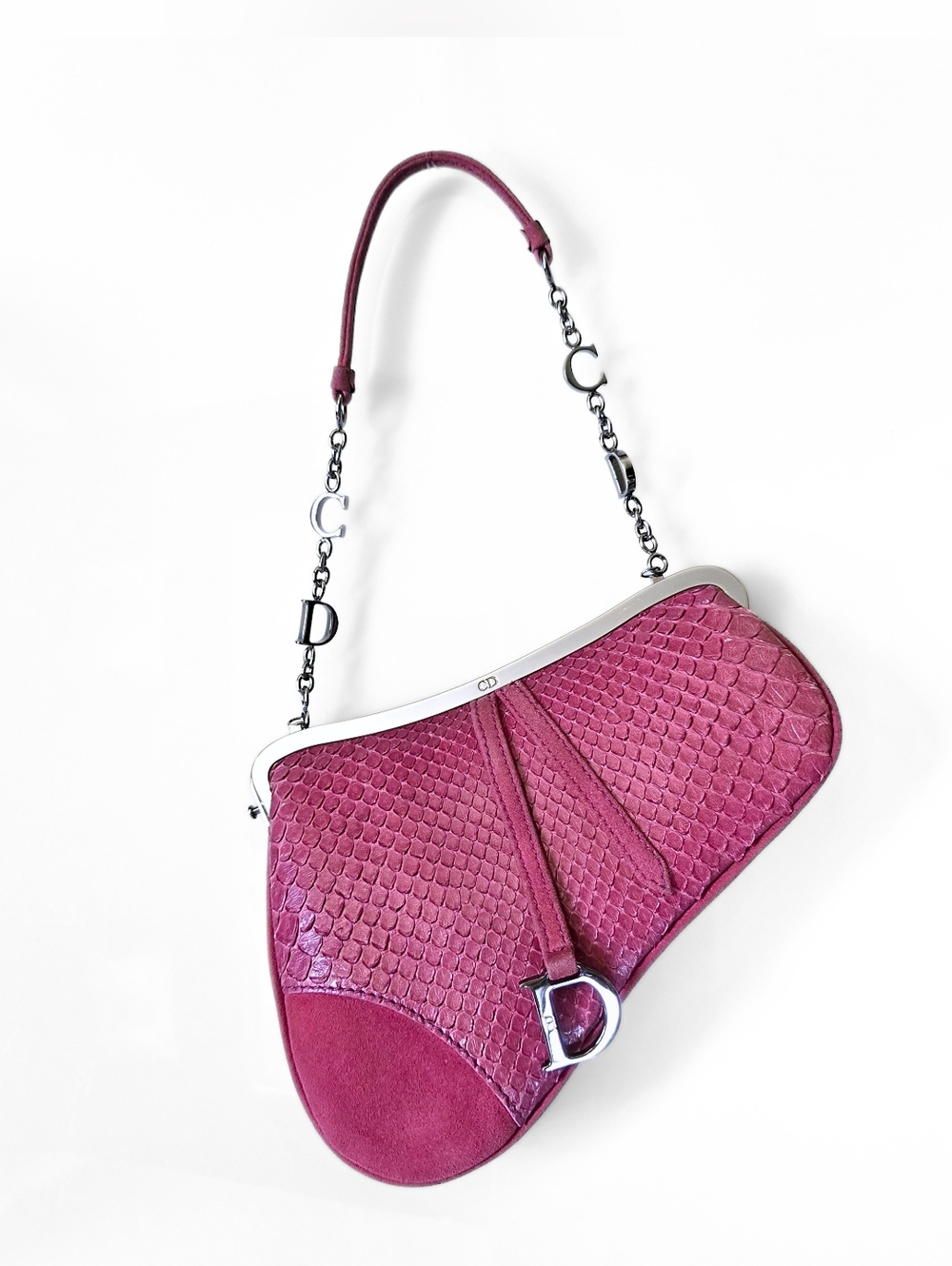 Dior Saddle Bag Micro Frame Vintage Pink Python & Suede